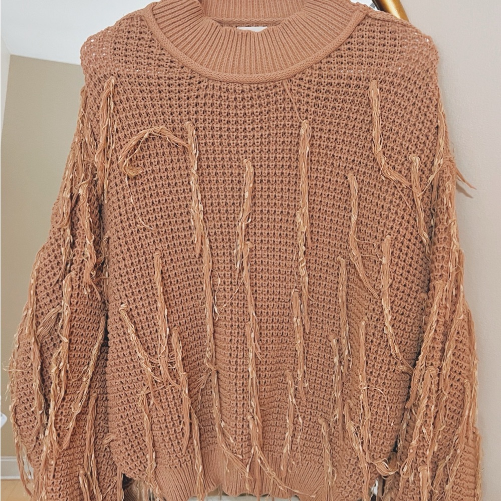 Fringe Detail Brown Sweater